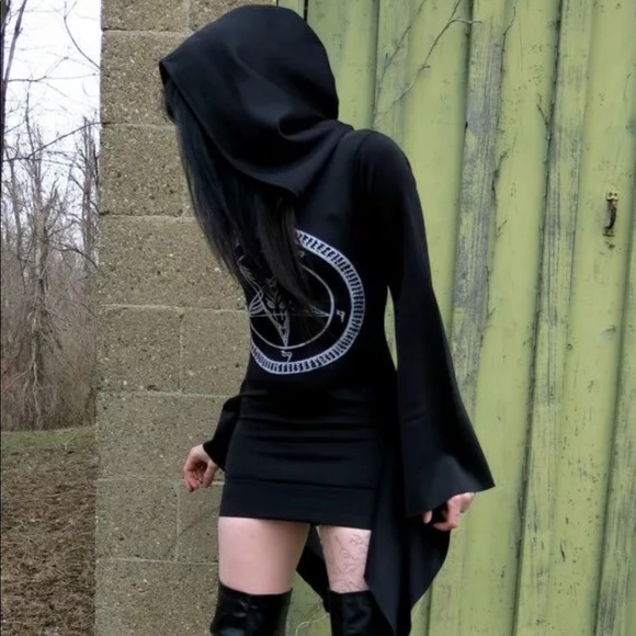 Hell Couture Dresses & Skirts - Hooded Bell Sleeve Pentagram Mini Dress